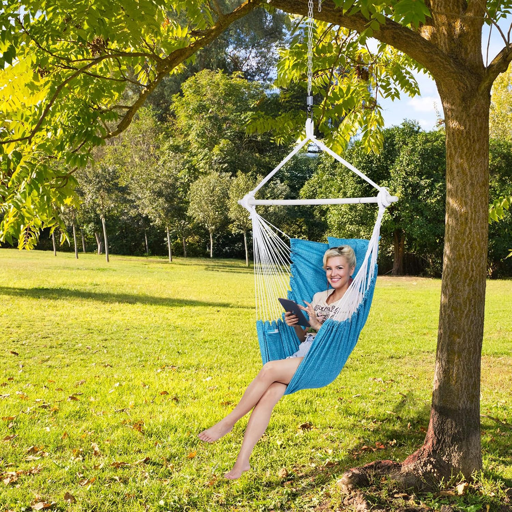 Backyard Expressions Hanging Hammock Chair Swing with Cushions & Hanging ...