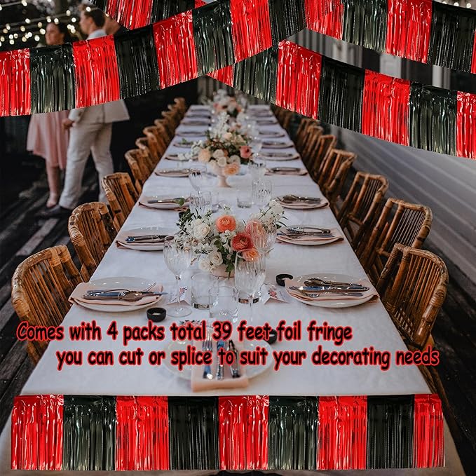 4 Pack 10 Feet Black Red Parade Floats Foil Fringe Garland Metallic Tinsel St...