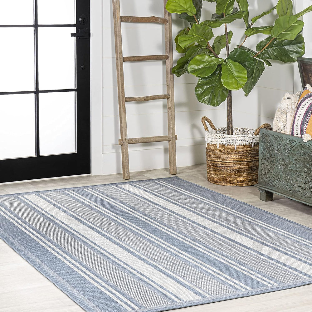 JONATHAN Y Double Stripe Indoor Outdoor Area Rug 3X5 Blue/Light Gray, Haynes ...