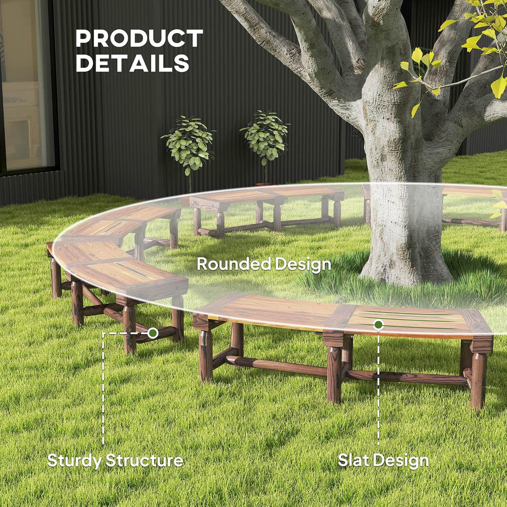 Outsunny Wooden Garden Bench Semicircular Round Outdoor Tree Bench Brown