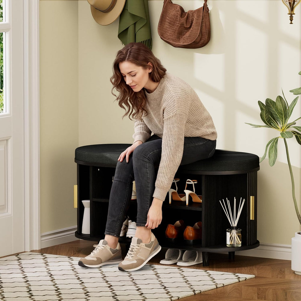 DHH 2-Tier Storage Bench,Wide Shoe Bench with Thickened Padded Seat Cushion, ...