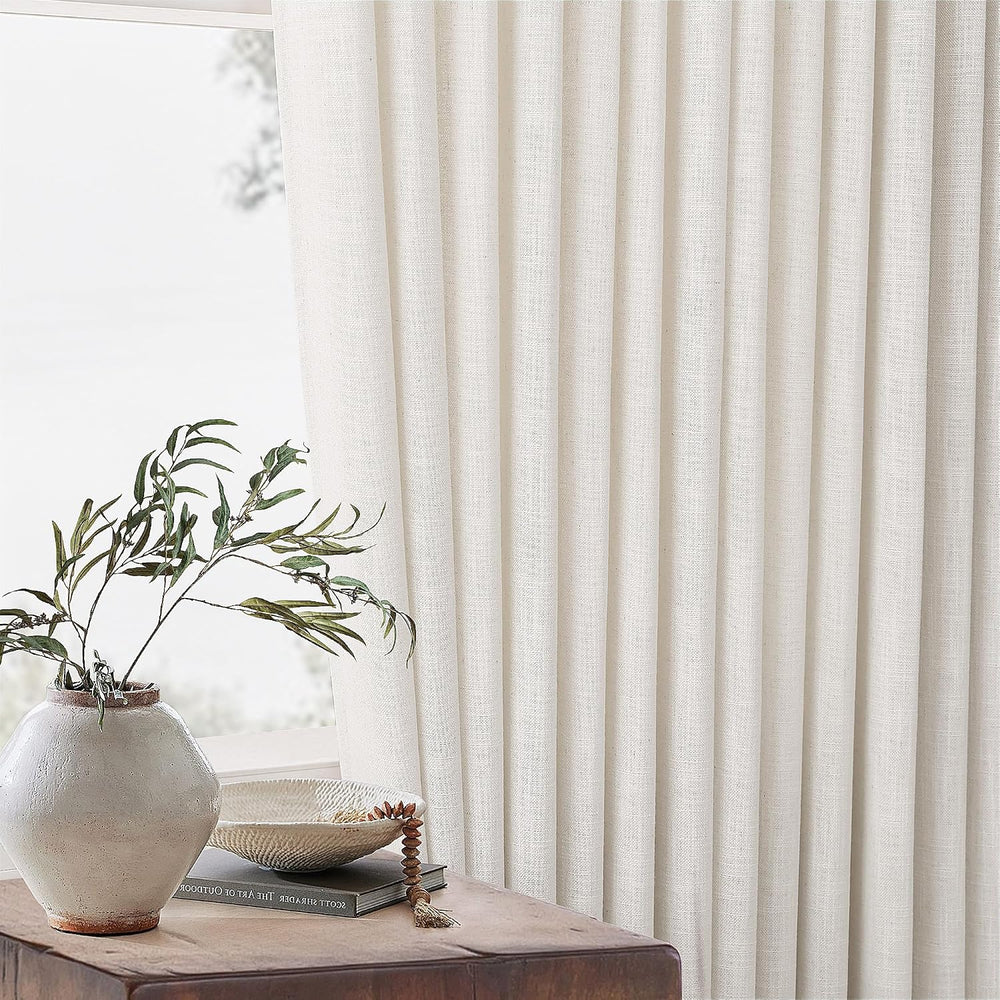 TWODRAPES Natural Pinch Pleated Linen Curtains 96 Inches Long Living Room
