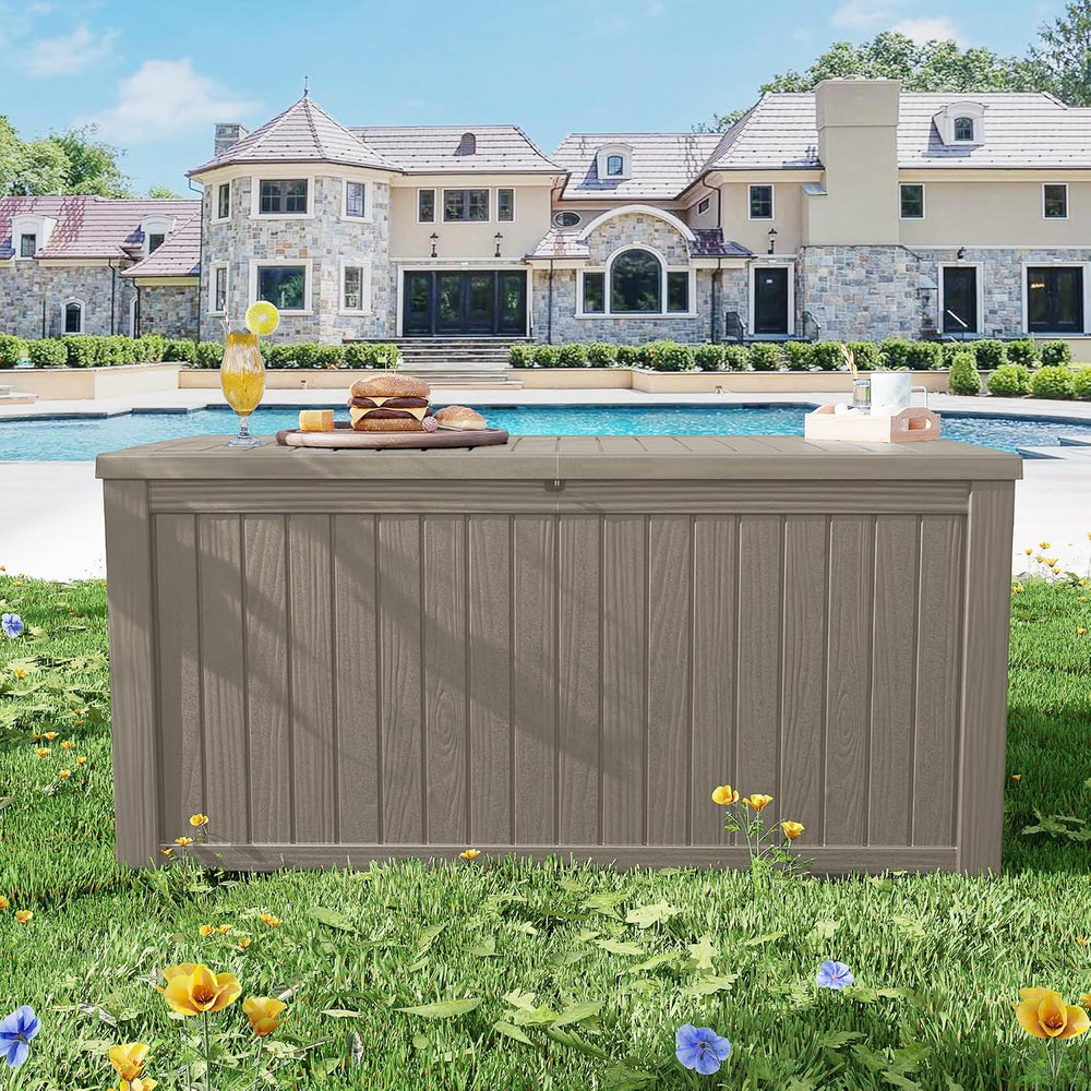 270 Gallon Outdoor Storage Box Patio Deck Box Waterproof, Resin Lockable Outs...