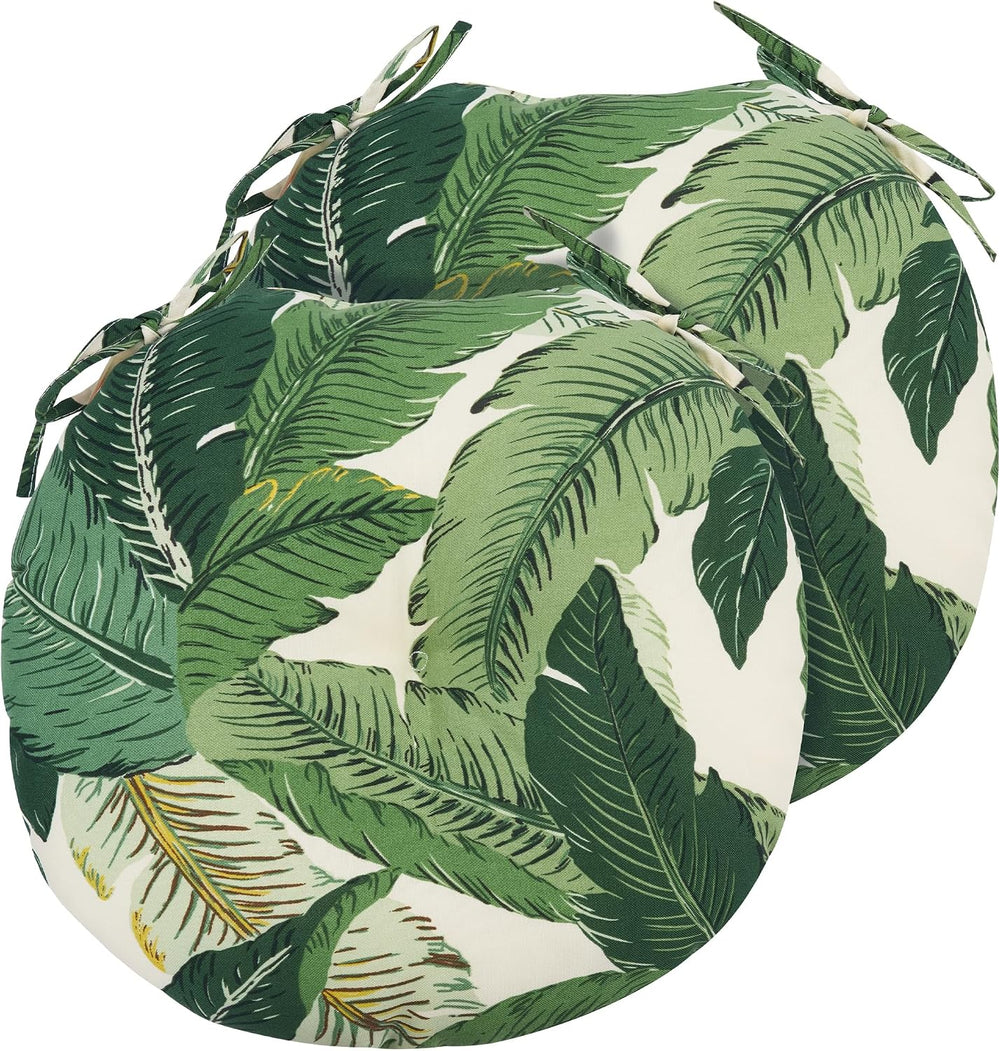 Outdoor Bistro Chair Cushion Set of 2, Waterproof Tufted Round Seat Cushion w...