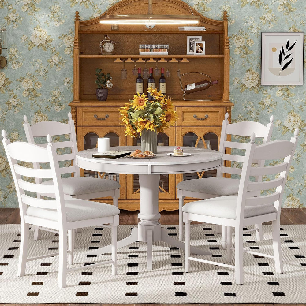 LUMISOL 5-Piece Solid Wood Dining Table Set for 4, Farmhouse Kitchen Table Se...