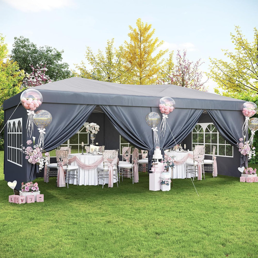 Aoxun 10x20 Pop Up Canopy Tent with 6 Sidewalls, Party Tent, Navy Blue