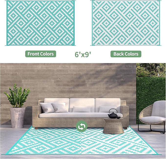 GENIMO Outdoor Rug for Patio Clearance, 6'x9' Waterproof Camping Mat,...