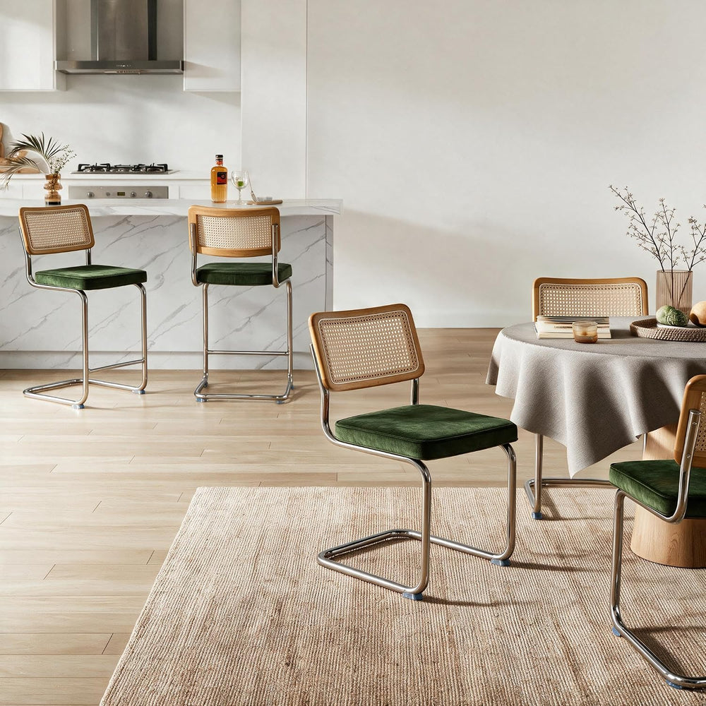 GrandNoor Natural Rattan Dining Chairs Set of 4, Cesca Design Kitchen Chair