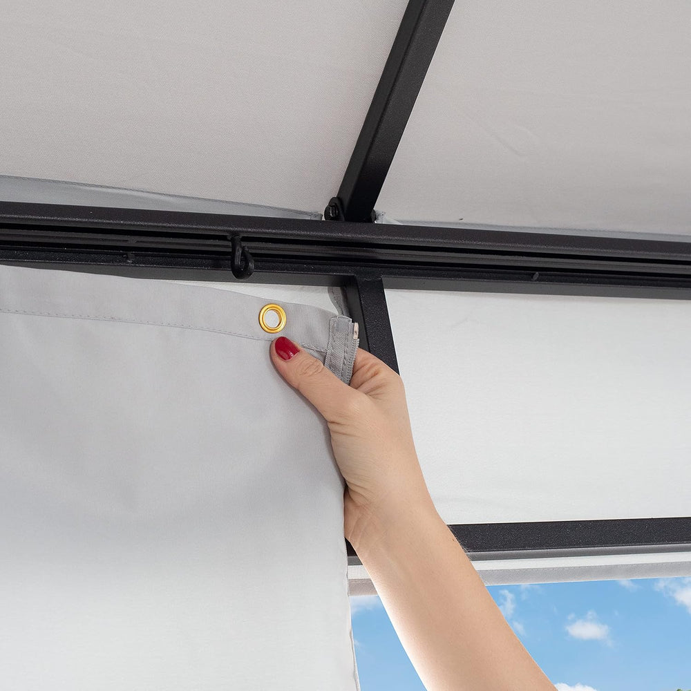 TOOLPORT 10x13 ft Gazebo with 4 Curtains, Gray
