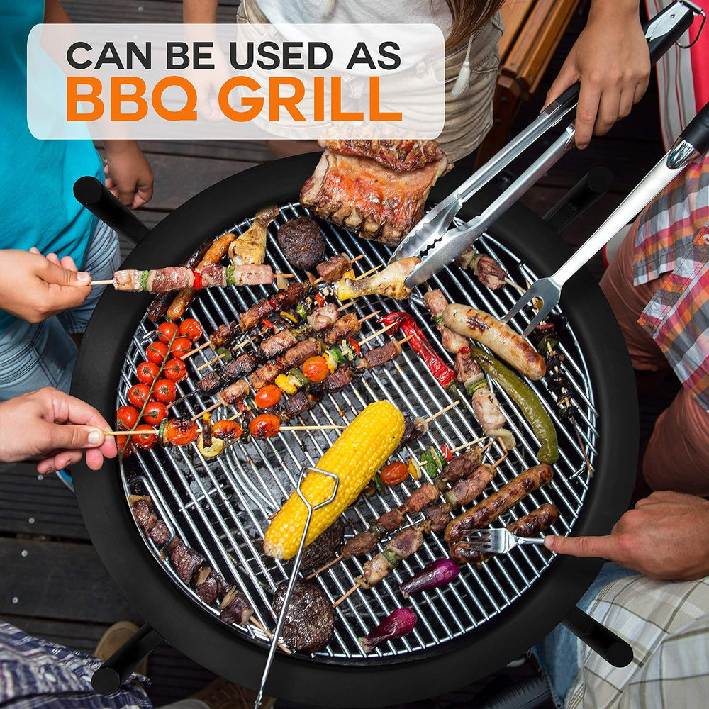 SereneLife Outdoor Wood Fire Pit - 26" Steel BBQ Grill with Mesh Spark S...