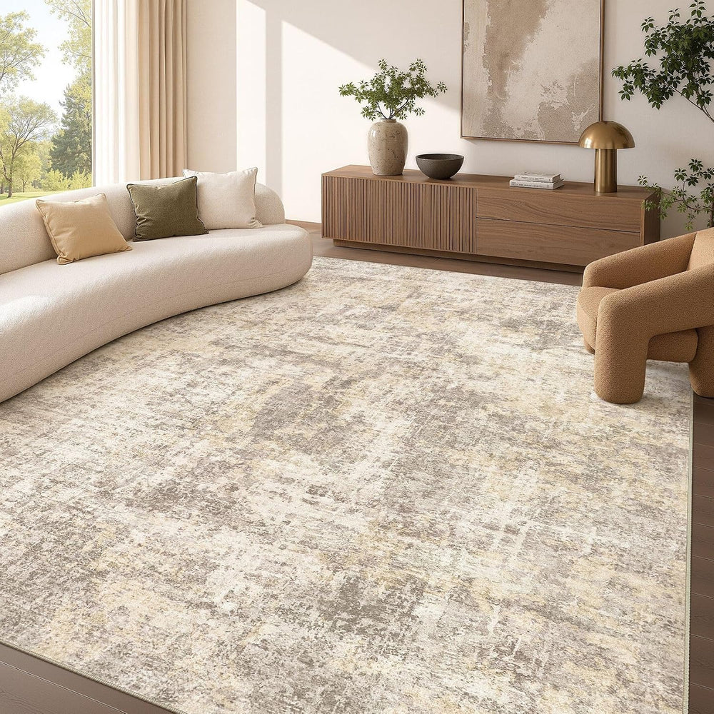cotiled 10x12 Area Rug for Living Room: Washable Soft Abstract Rugs Beige