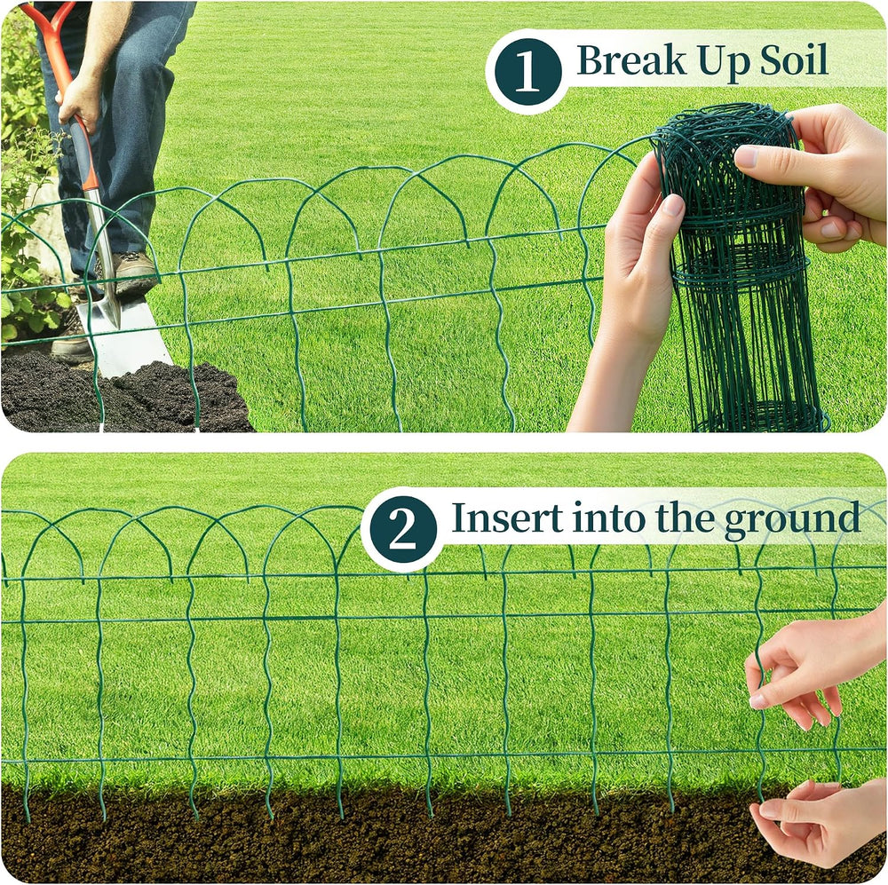 PROWORX Green Small Garden Fence Border Curve Wire Fencing 14”x40’(2 Rolls)