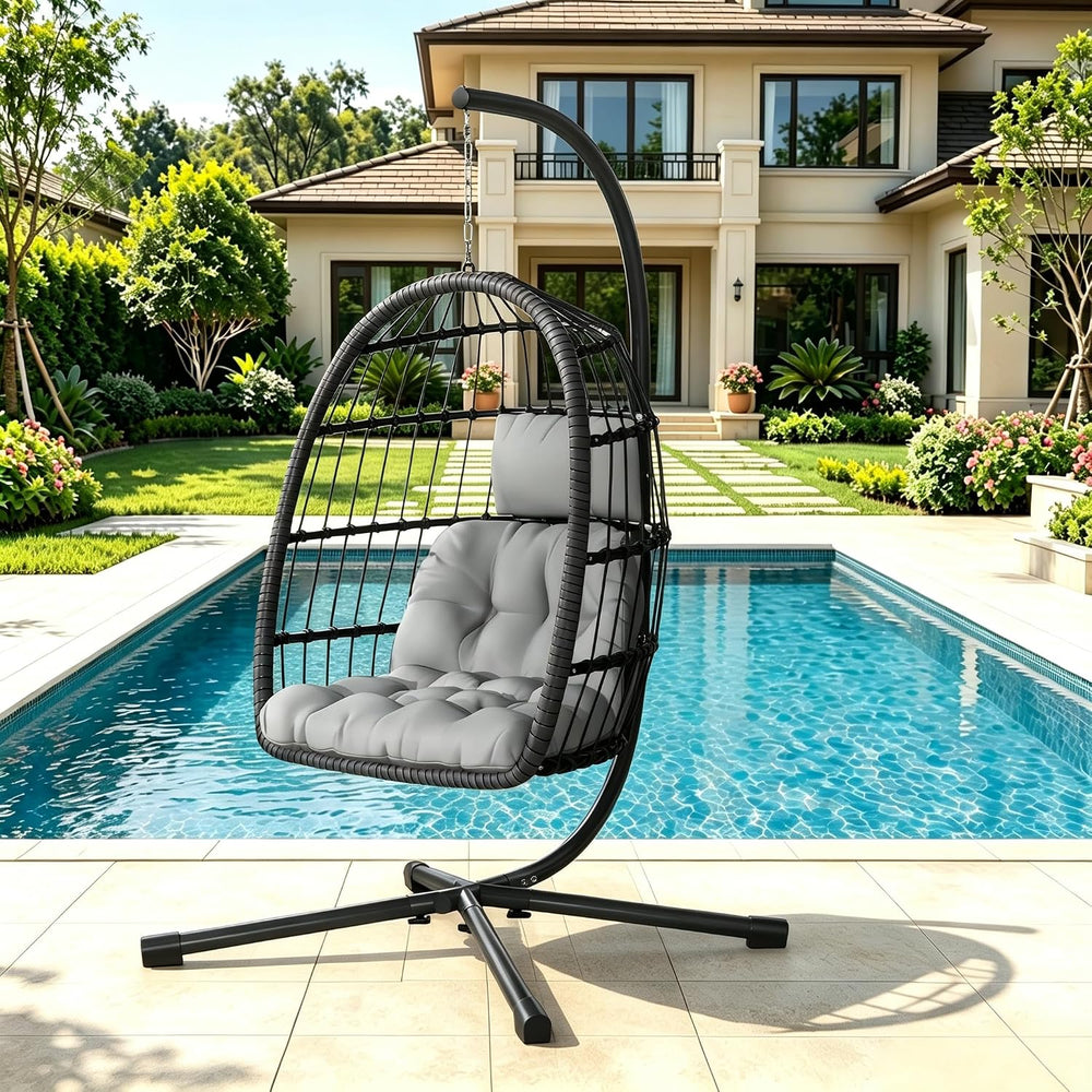 LEVELEVE Hanging Egg Chair with Stand, Patio Rattan Wicker Swing Chair, Overs...