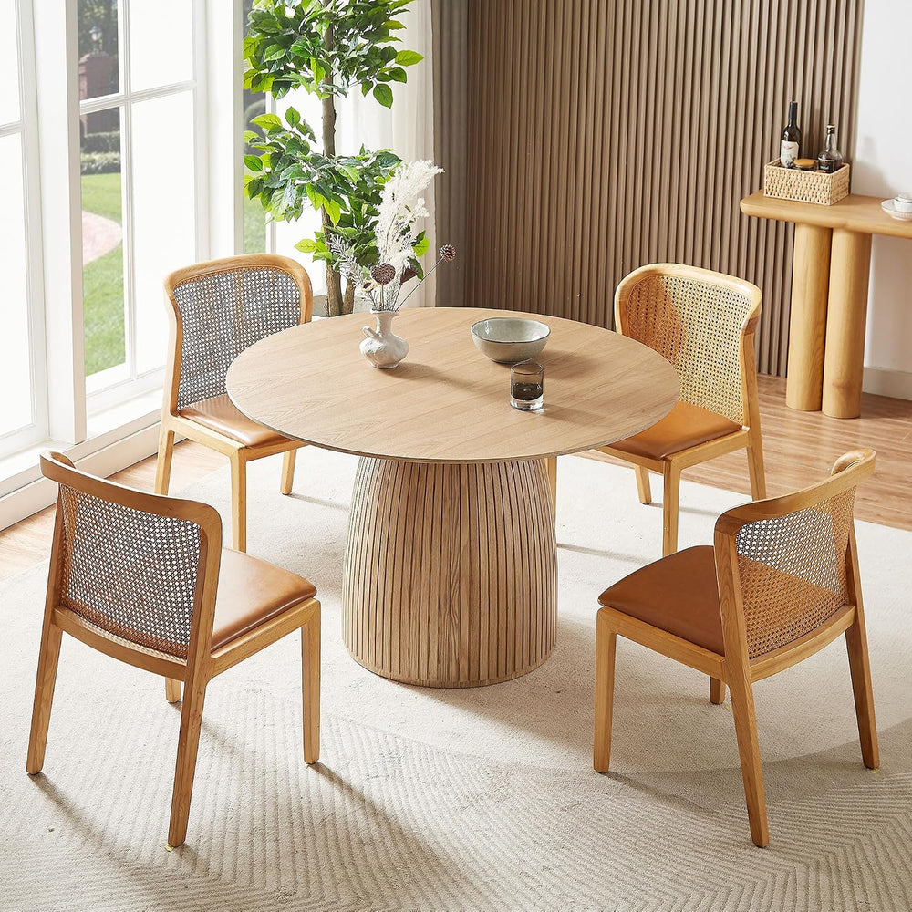 LUMISOL Round Dining Table for 4-6 People, Modern Kitchen Table with Fluted D...
