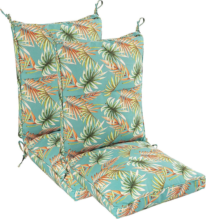 Set of 2 Outdoor Dining Chair Cushions, Comfort Patio Seating Cushions, 44 x21x4.5 inch, Single Welt and Zipper (Verdant Leaf Canopy)