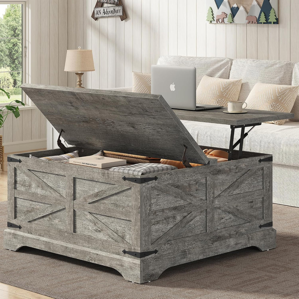 Furnideco 35.5''W Square Coffee Table Farmhouse Lift top Coffee Table...