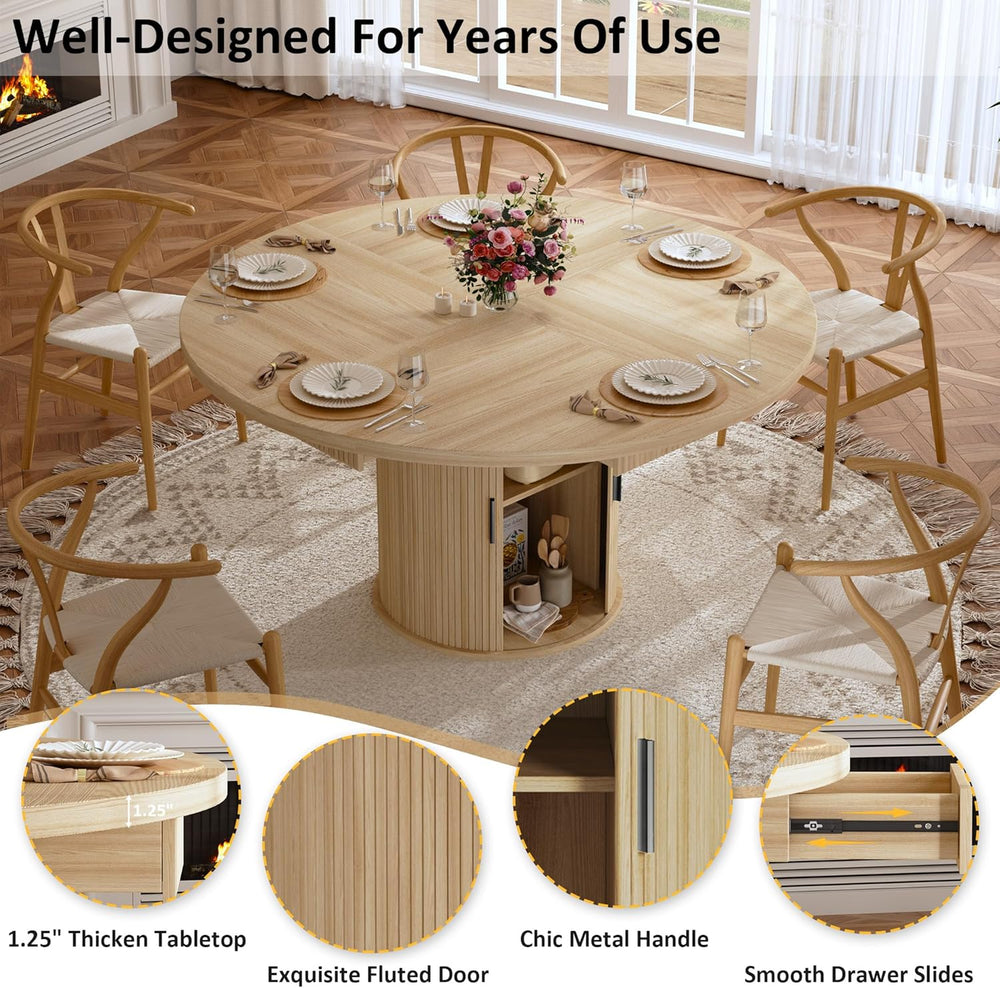 HUAHUU 47.2" Round Dining Table for 4-6, Modern Kitchen Table with 4 Dra...