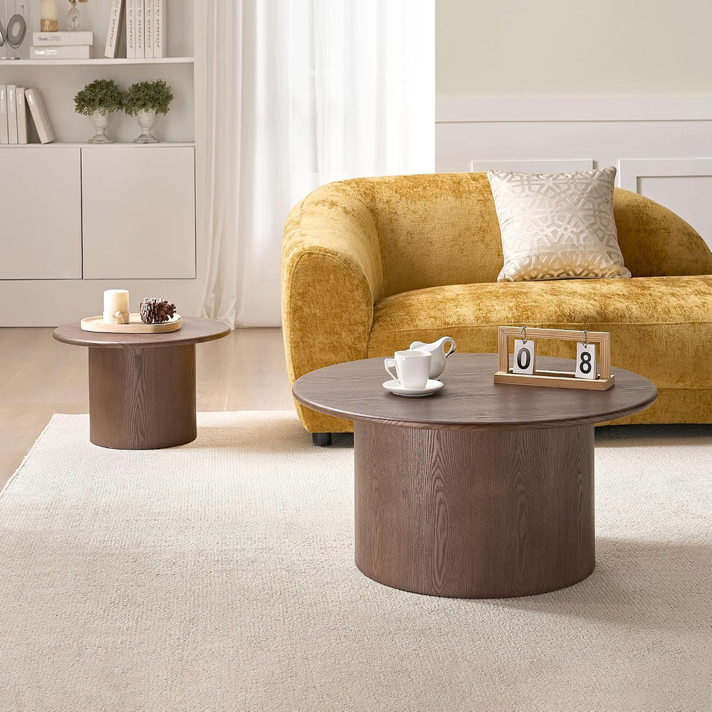 Round Nesting Coffee Table Set of 2, Mid Century Modern Wood Coffee Tables Φ ...