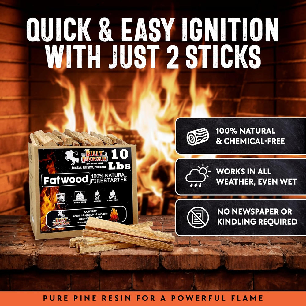Billy Buckskin 10lb Fatwood Fire Starter Sticks, 100% Natural Firestarter