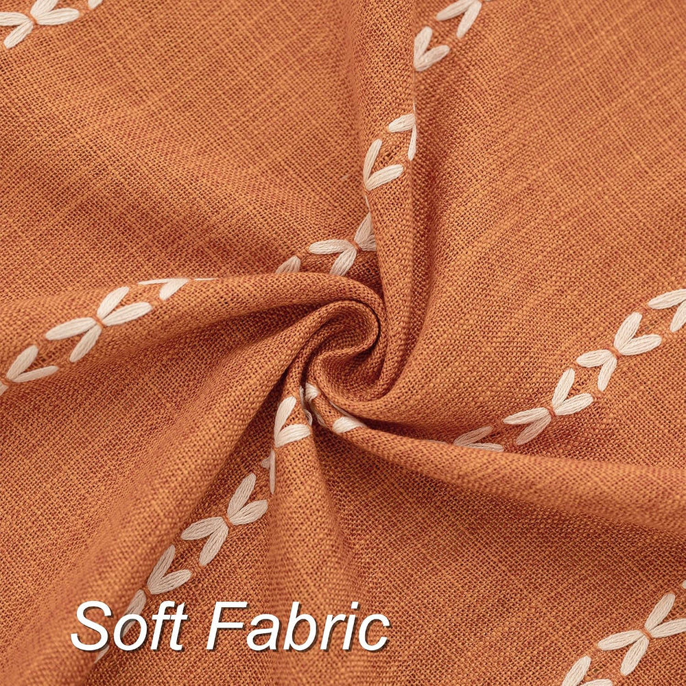 Burnt Orange Linen Rectangle Table Cloth with Tassel Farmhouse Burlap Tablecl...