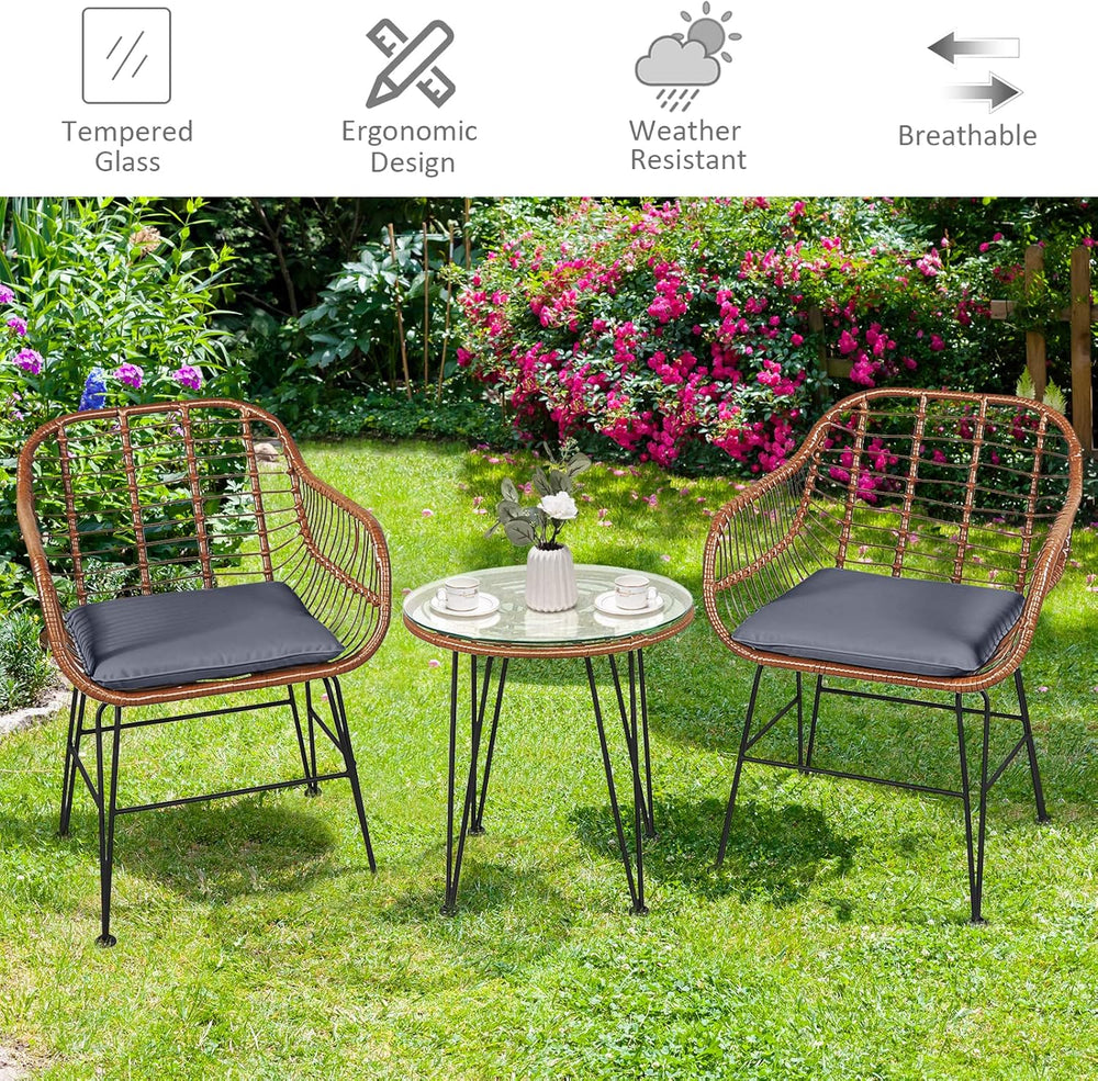 Tangkula 3 Pieces Patio Conversation Bistro Set, Outdoor Wicker Furniture w/R...