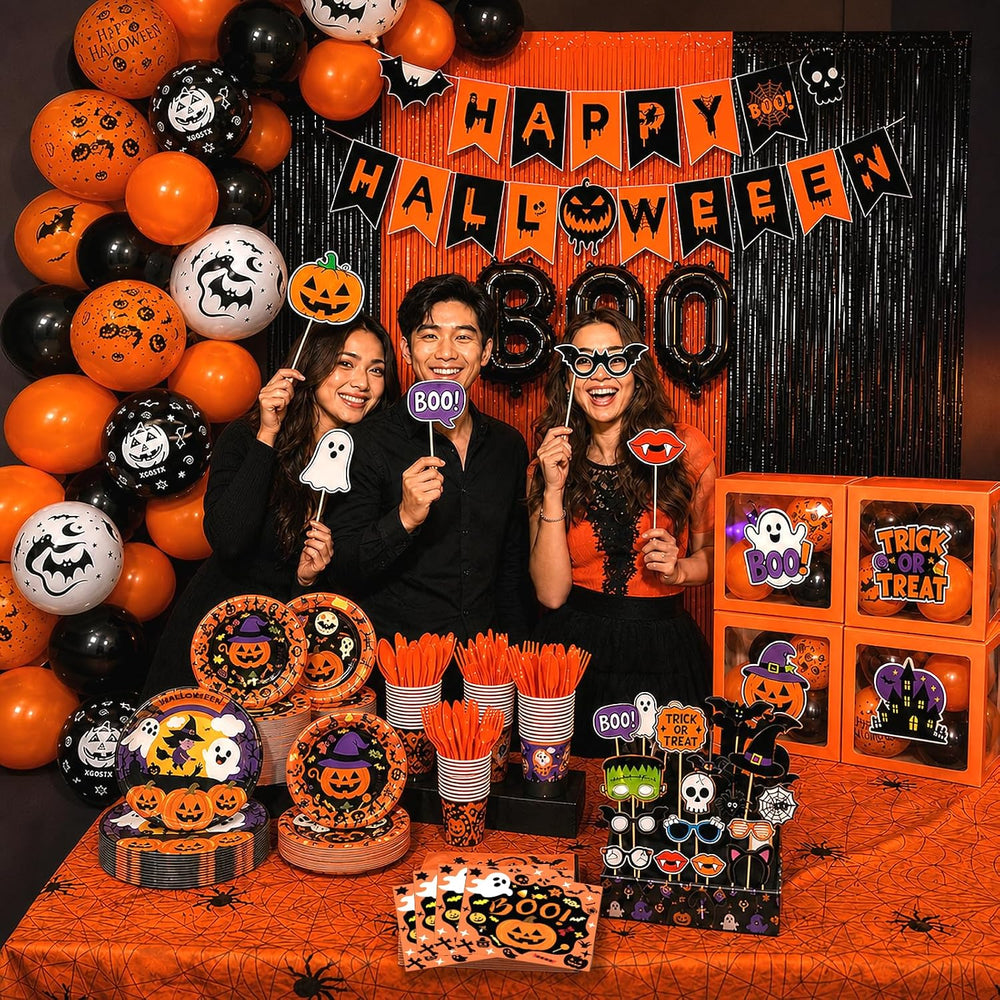 UJoyant 323PCS Halloween Party Decorations Set for 25 Guests, Orange Purple T...