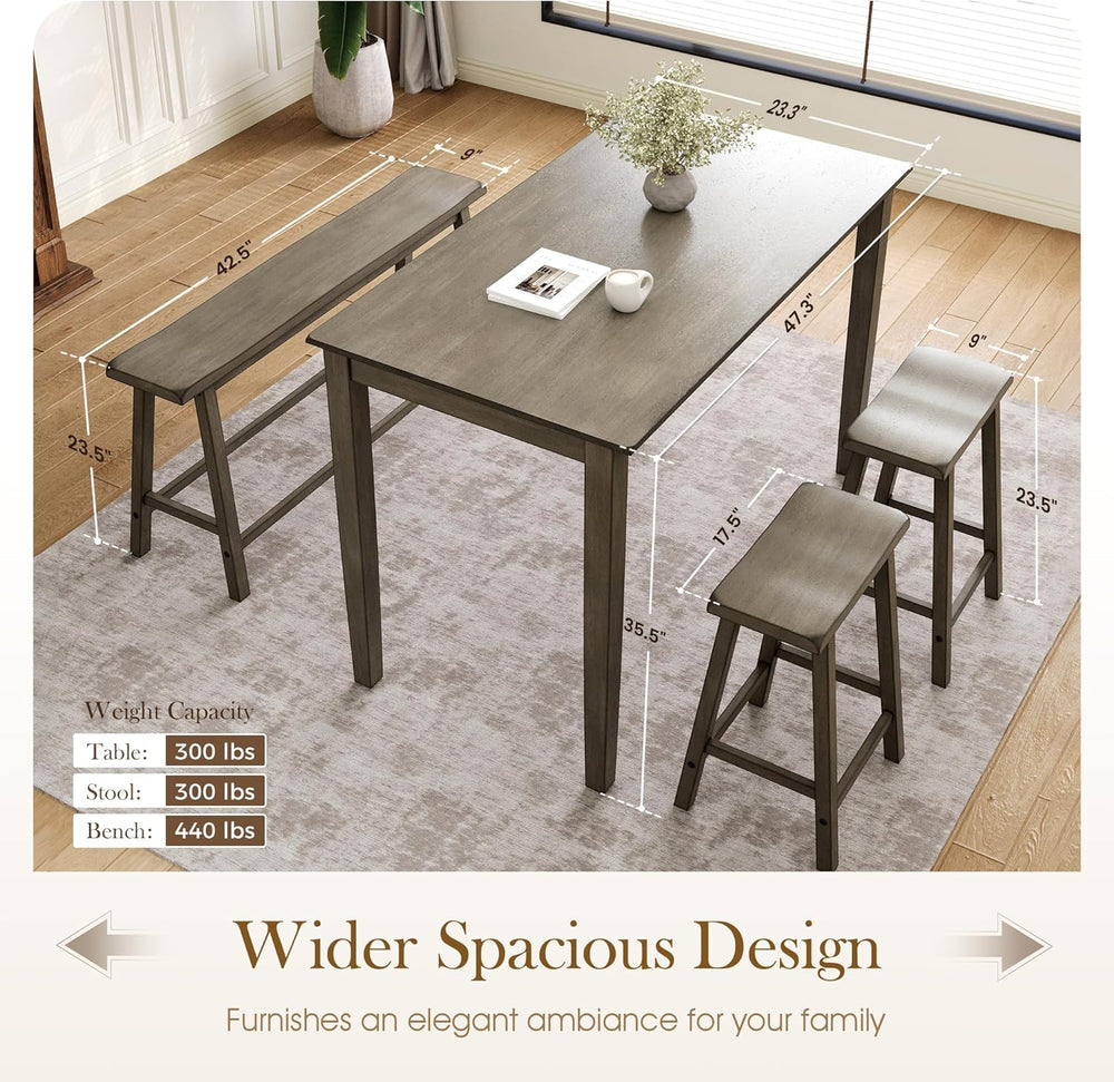 Sophia & William Solid Wood Counter Height Table and Chairs, Smoky Brown