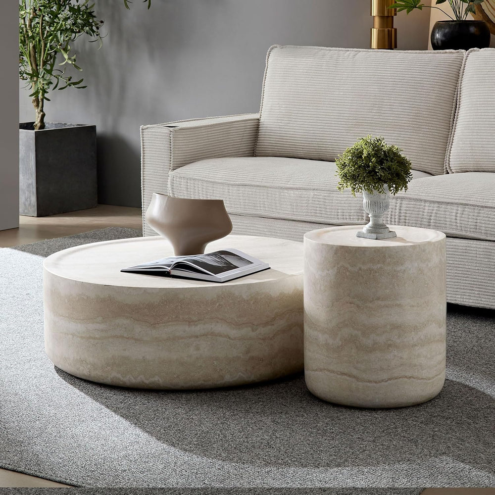 Round Coffee Table for Living Room Circle Coffee Table Faux Marble Pattern Co...