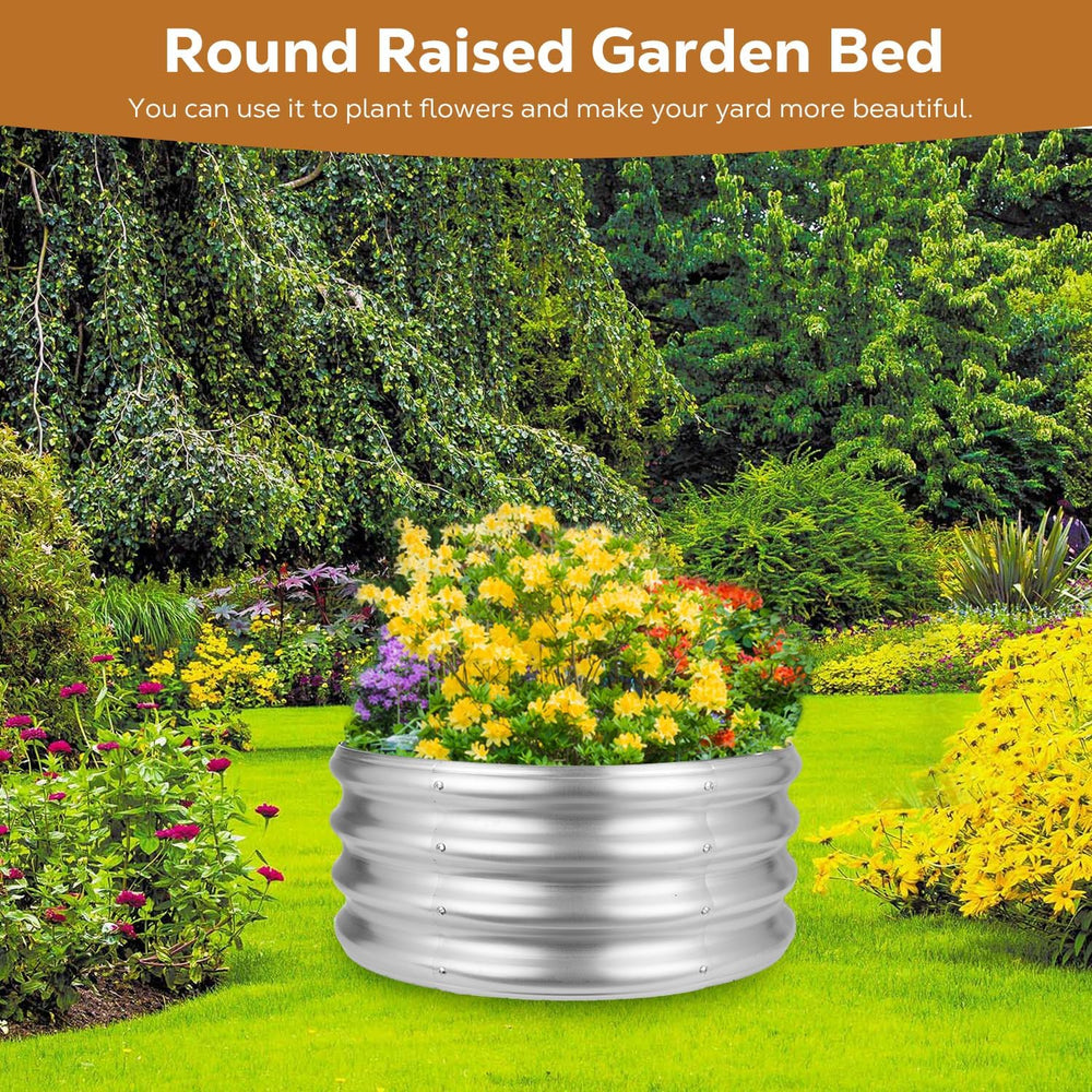 Raynesys 36" Round Galvanized Fire Pit Ring for Outdoor Wood Burning Silver