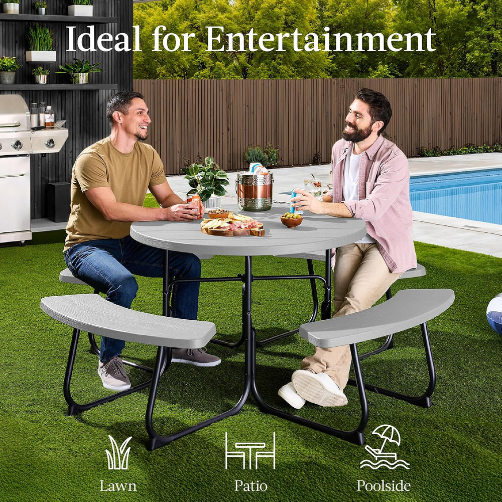 Best Choice Products 8-Person Outdoor Bench Patio Picnic Table, Circular w/ 4...