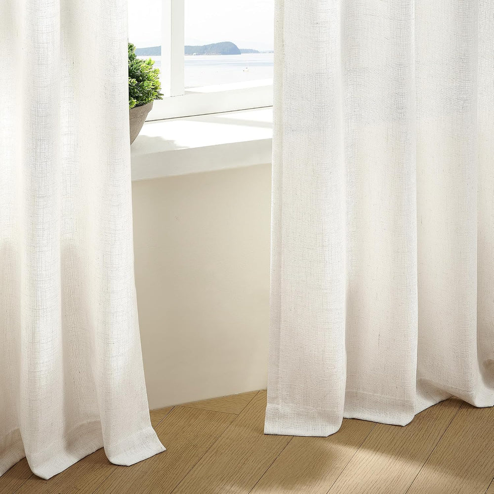 TWODRAPES Natural Pinch Pleated Linen Curtains 96 Inches Long Living Room