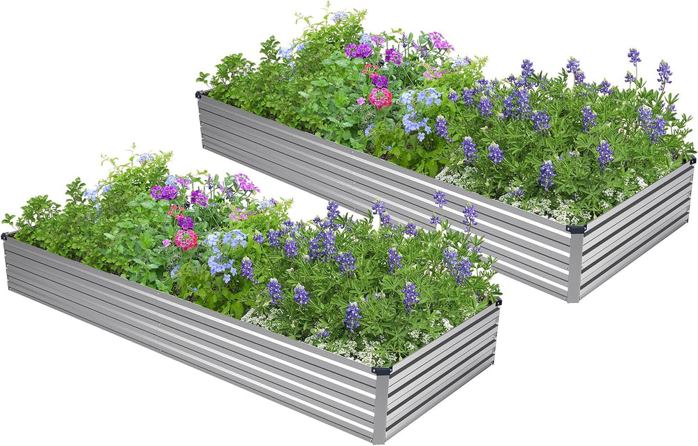 2PCS 7x3x1ft Galvanized Raised Garden Bed,Outdoor Planter Box Metal Patio Kit...