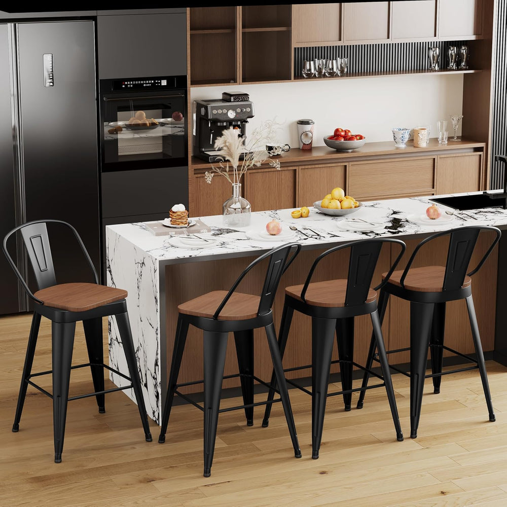 Aklaus Swivel Bar Stools 30 inch Metal Swivel Bar Height Barstools Set of 4 M...