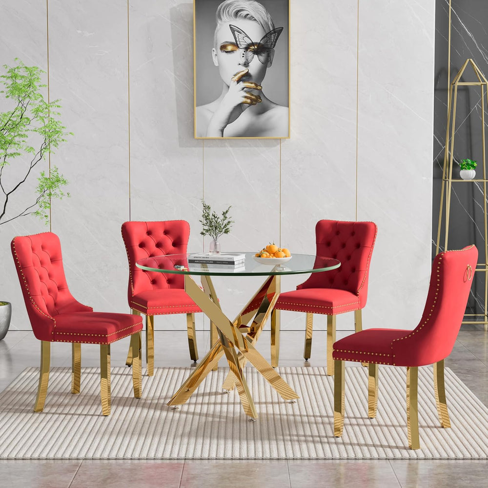 Henf 5 Piece Round Dining Table Set with 4 Upholstered Chairs, 36'' G...