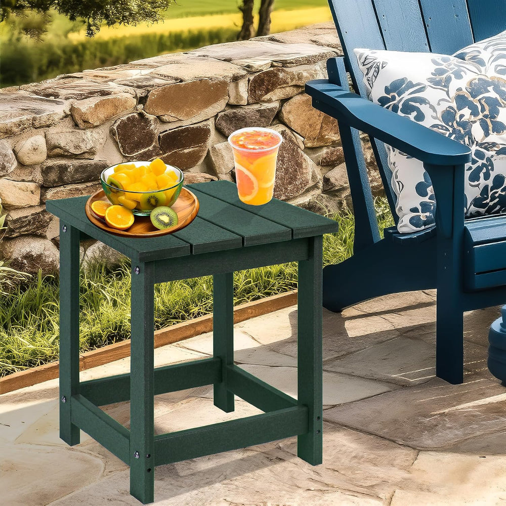 LZRS Patio Side Table, Heavy Duty HDPE Outdoor End Table with Wood Texture, W...