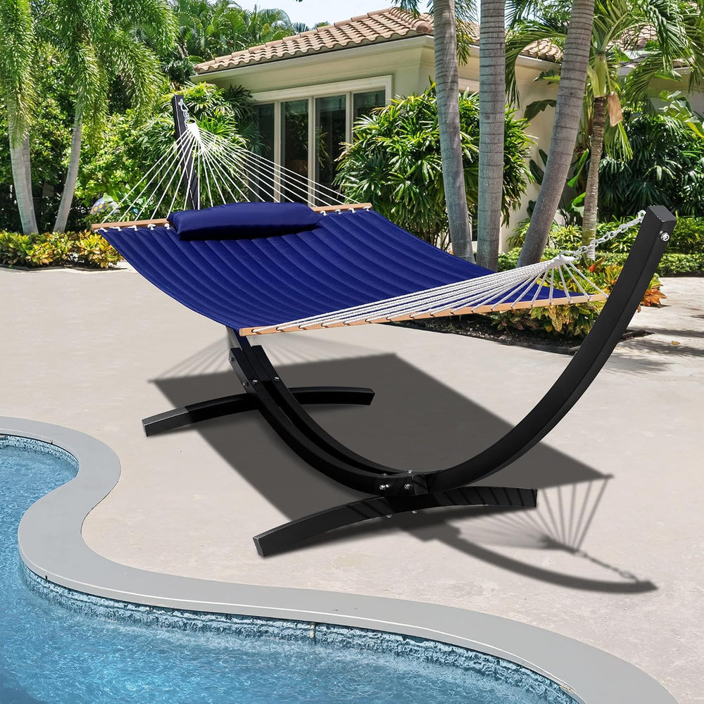 Lazy Daze 12 Ft Double Steel Curved Hammock Stand for Outdoor, Black