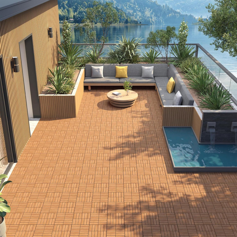 Yaheetech 54PCS Acacia Interlocking Deck Tiles Outdoor Patio Flooring,Wood
