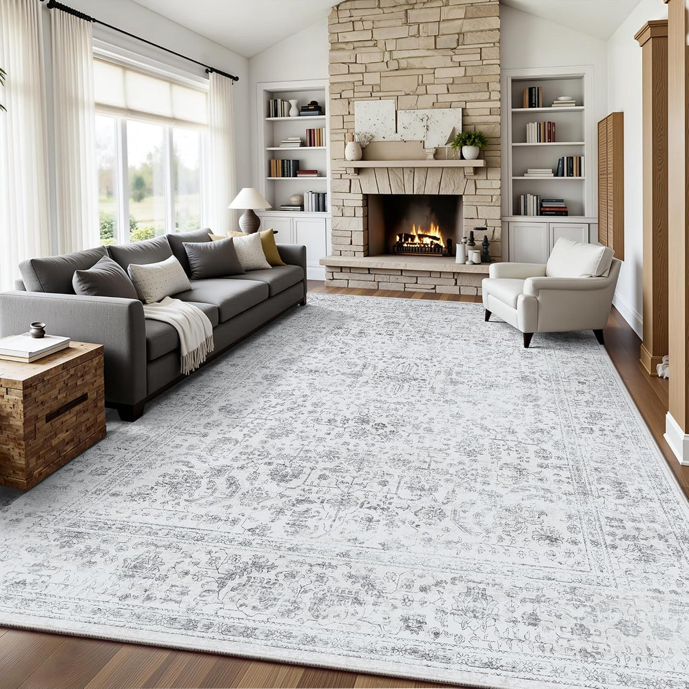 8x10 Area Rugs for Living Room, Washable Vintage Retro Floral Rug, Low Pile N...