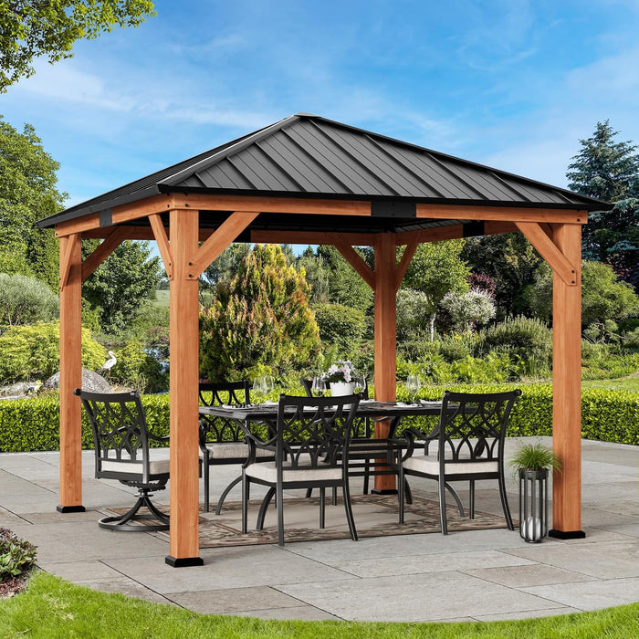 Modern Shade Permanent Wood Gazebo 10x10 with Galvanized Steel Roof