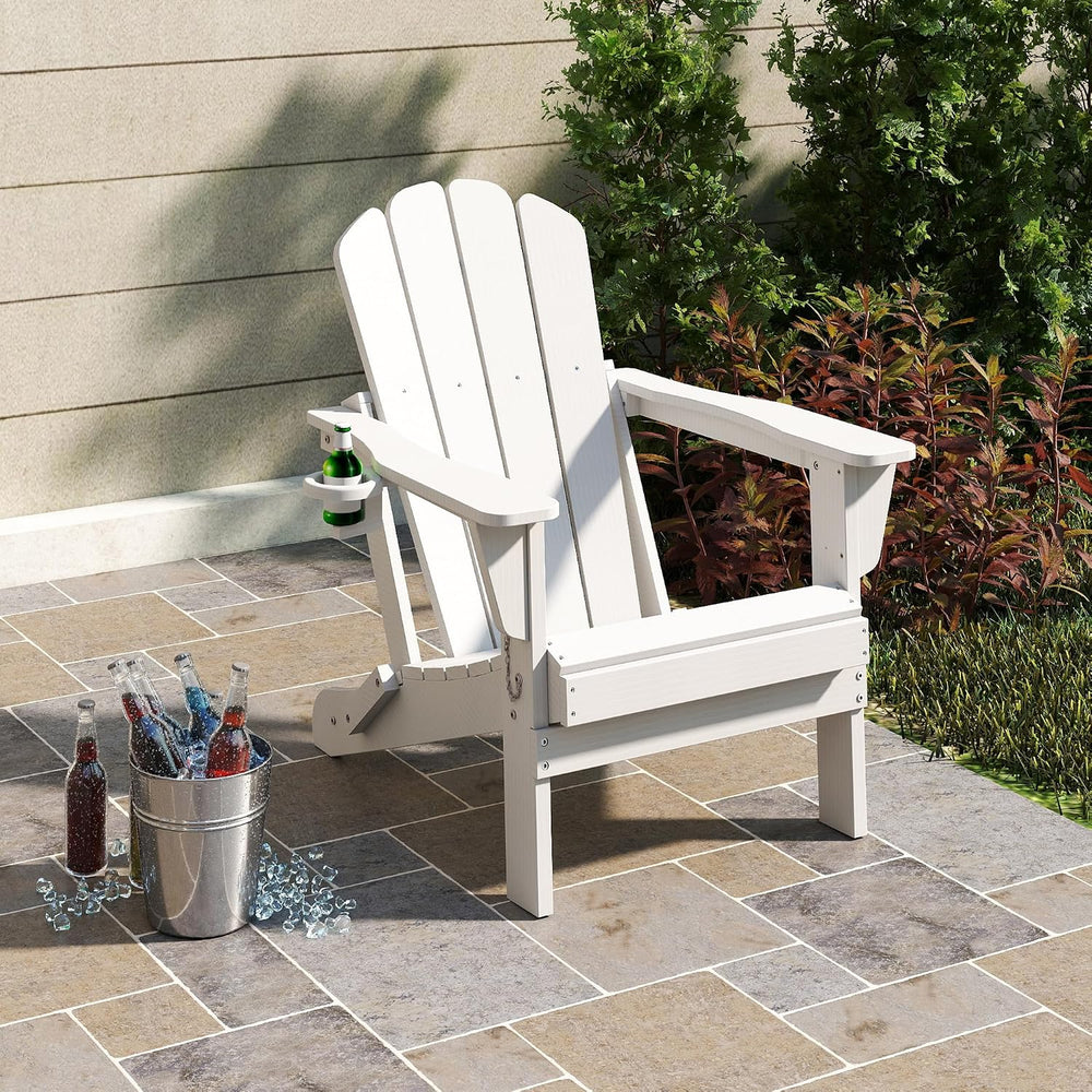Domi Folding Adirondack Chair, HDPE All-Weather Adirondack Chairs with Cup Ho...