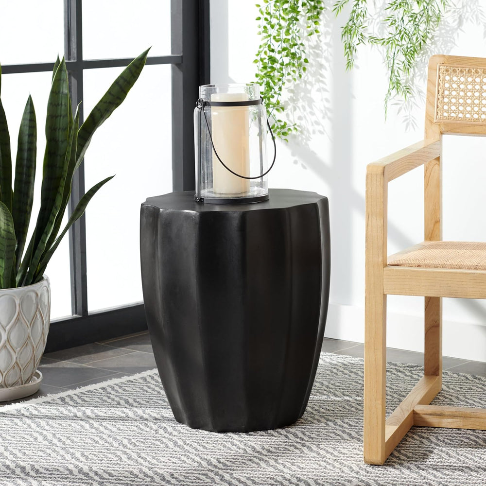 SAFAVIEH Outdoor - Jaslyn Accent Stool - Black Concrete - Modern Sculptural D...