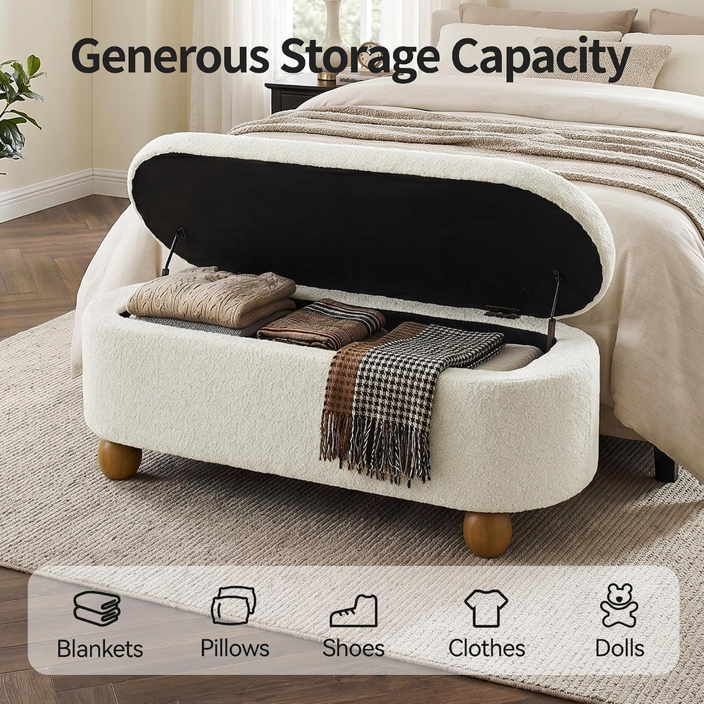 VKNOW 44.8" Storage Ottoman Bench End of Bed Bench with Hinge, Beige