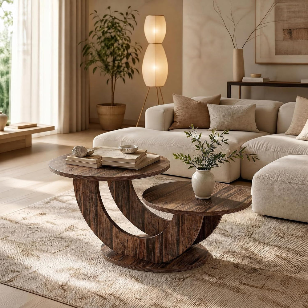 Tribesigns 45.3" Round Wood Coffee Table, 2-Tier Farmhouse Center Table