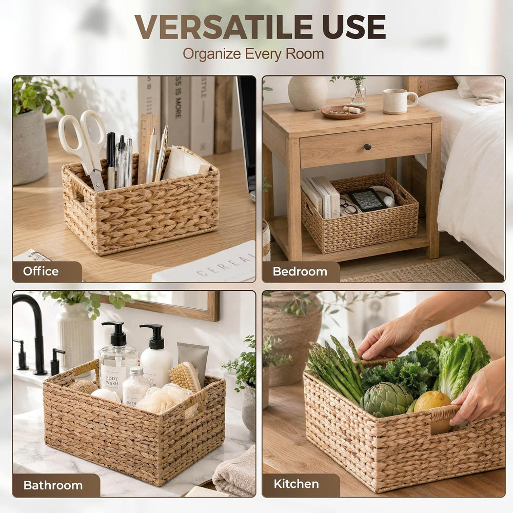 M4DECOR Set of 4 Water Hyacinth Storage Baskets for Shelves – Handwoven Wicke...