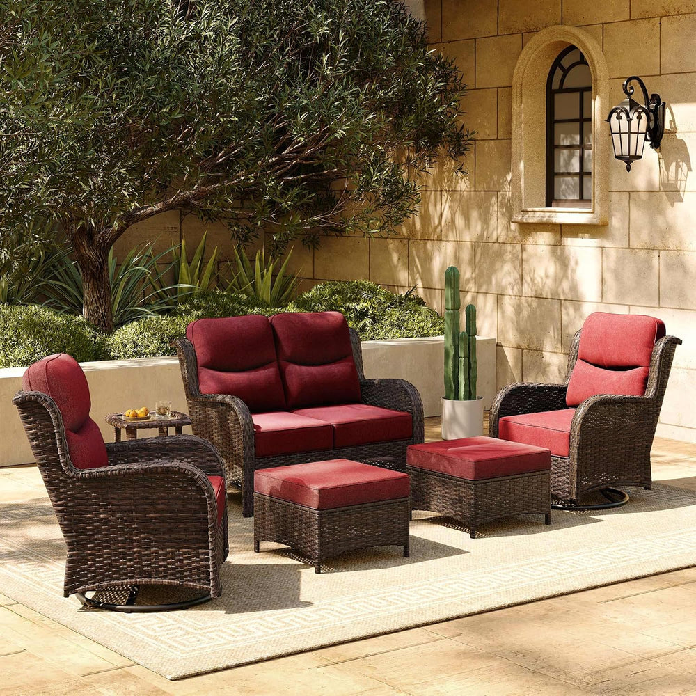 HILLGA 6-Piece Luxury Patio Furniture Set with 6" Thick Cushions, Weathe...