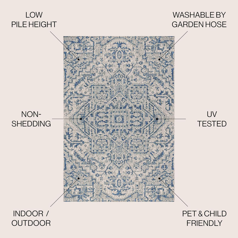 JONATHAN Y Boho Medallion Indoor Outdoor Area Rug 9X12 Navy/Gray, Estrella Te...