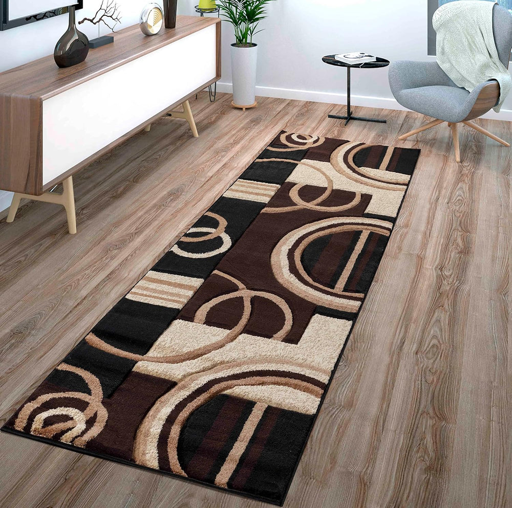 GLORY RUGS Area Rug Modern 2x7 Brown Soft Hand Carved Contemporary Floor Carp...