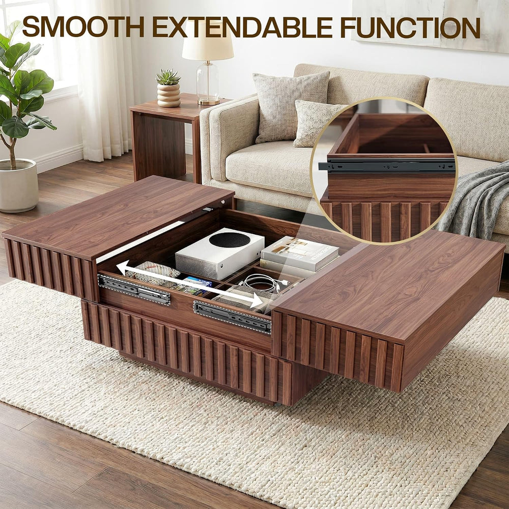 32-Inch Square Coffee Table with Storage, Sliding Top, Walnut