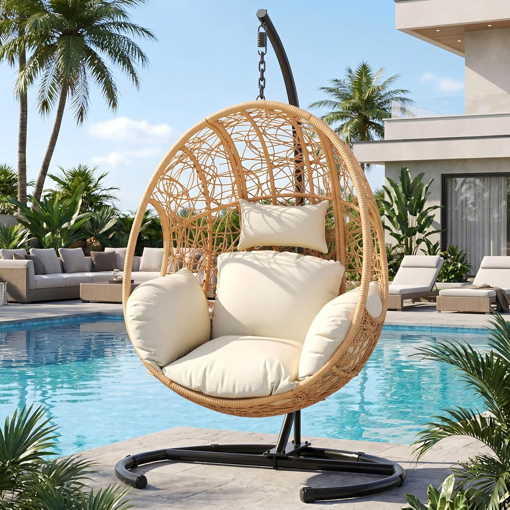 Oversized Hanging Egg Chair Outdoor Indoor, Wicker Swing Egg Chair with Stand...