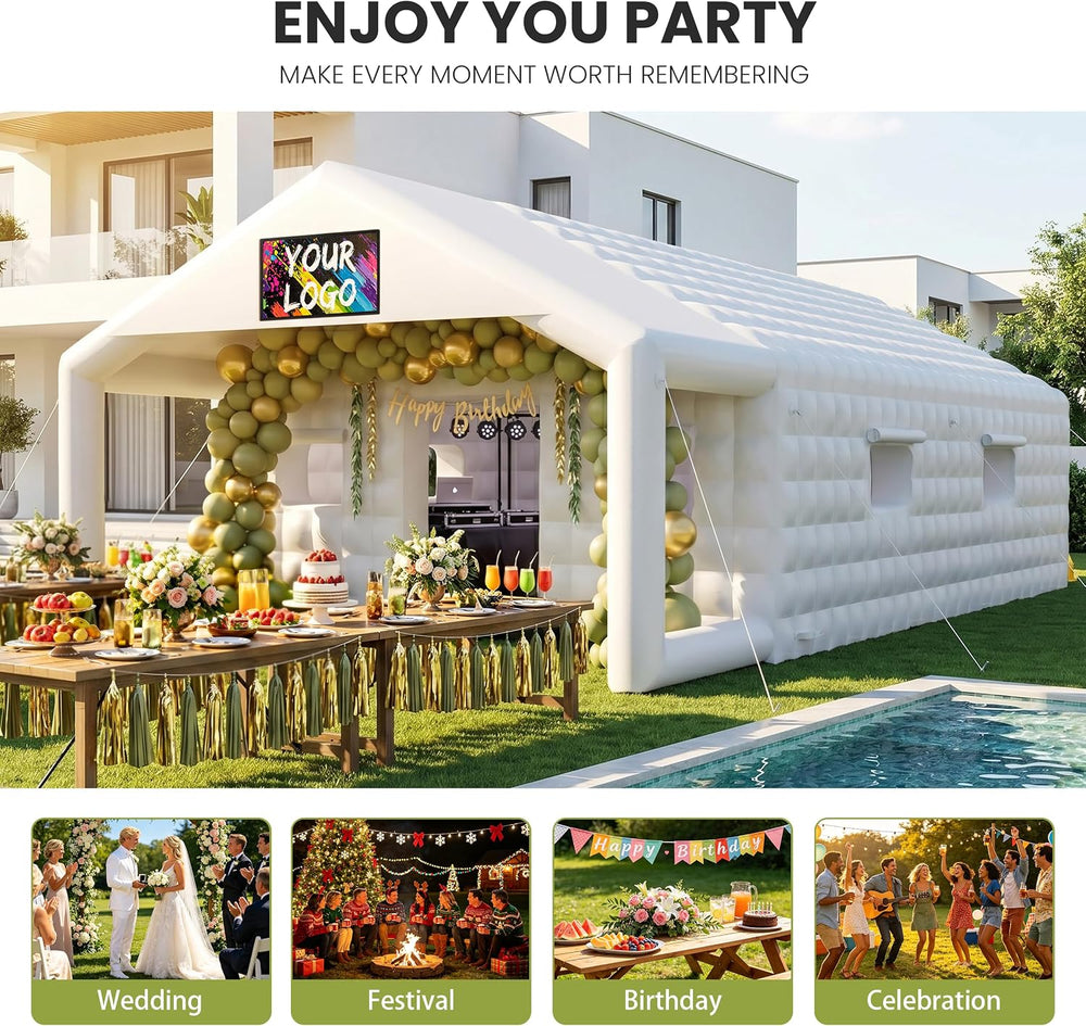 27×16×12Ft White Inflatable Nightclub, Blow up Party Tent with Blower